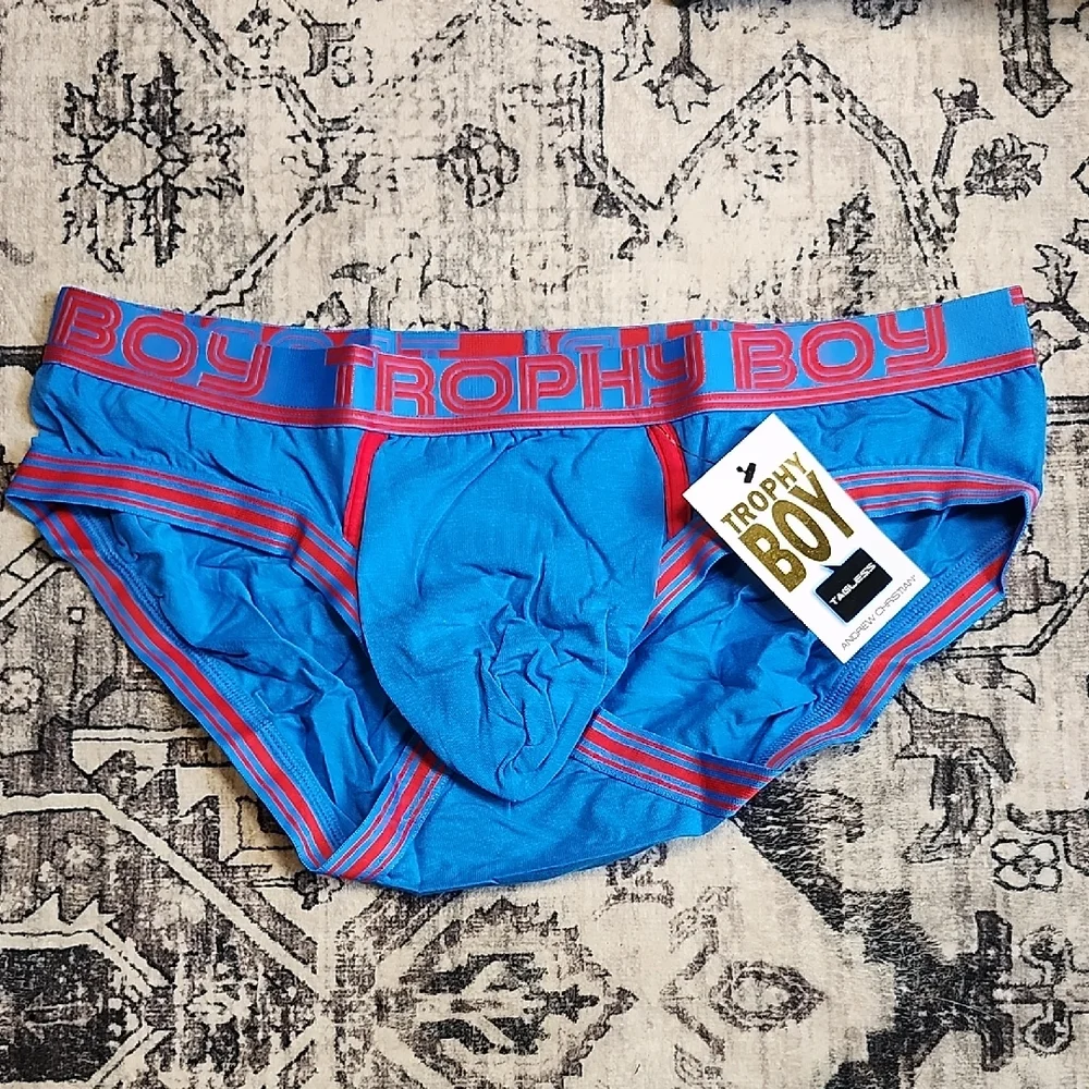 Andrew Christian Blue and Red Briefs - Picture 1 of 7